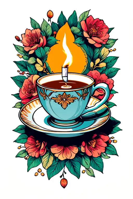 Tea Cup On Saucer With Lit Cigarette