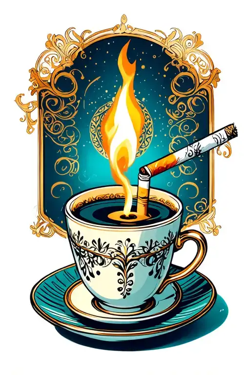 Tea Cup On Saucer With Lit Cigarette On Saucer
