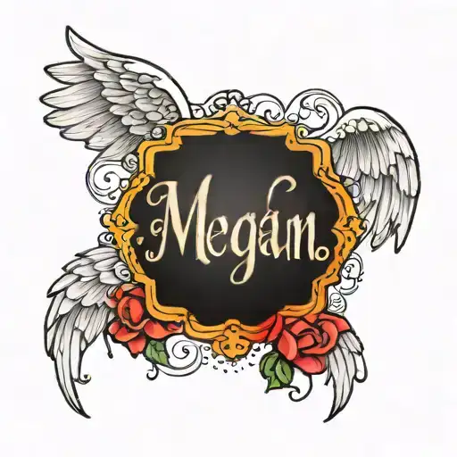 Megan Name With Angel Wings On The Sides
