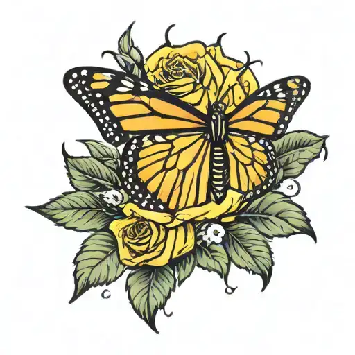 Monarch Butterfly With Yellow Rose Small