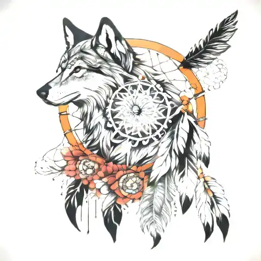 Mandala Wolf And Dream Catcher