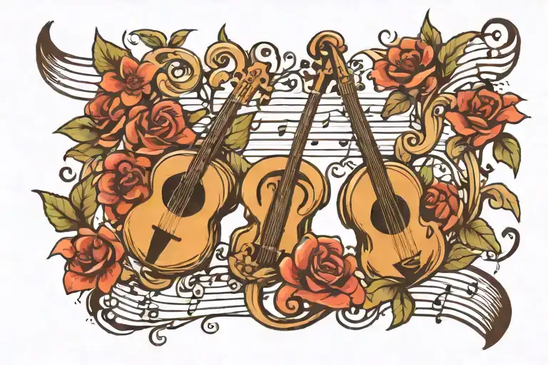 Music Notes With Flowers Intertwined