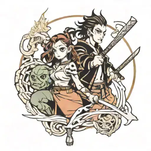 Demon Slayer Tattoo Design Featuring Characters