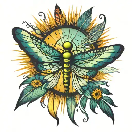 Dragonfly Feather Butterfly Sun Rays Shining