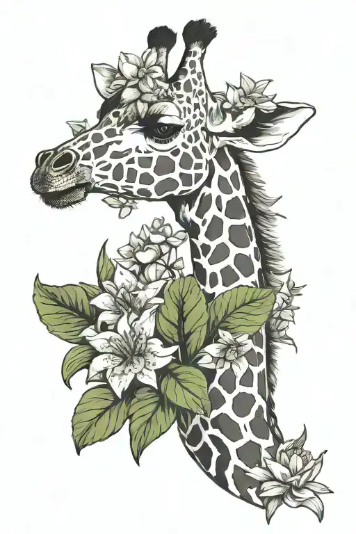 Giraffe With Larkspur And Water Lily