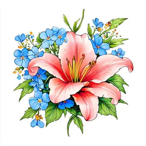 Strawberry Peach Lily Forget Me Nots