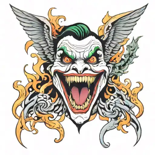 Joker Smile And Phoenix Rising From Flames