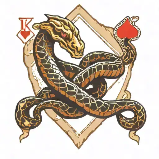 Tattoo Of Snake Constricting A Deak Of Playing Cards