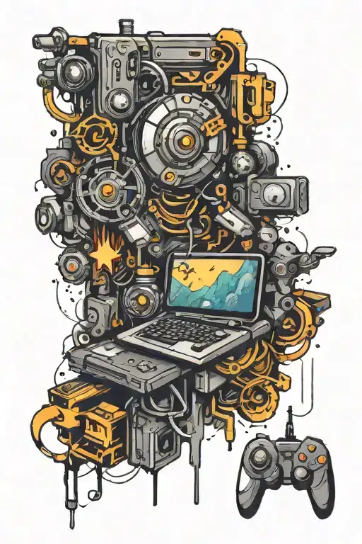 Combine Elements Of Software Engineering And Gaming In A Unique And Abstract Tattoo Design