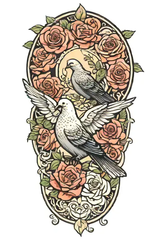 Roses In A Circle With A Perched Dove
