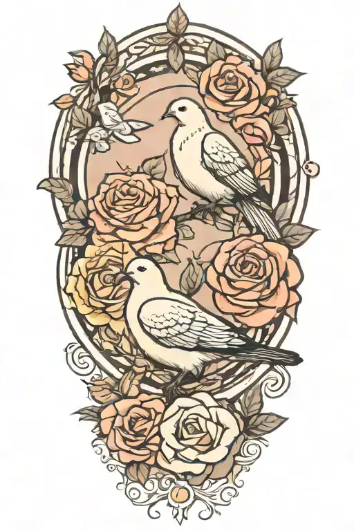 Roses In A Circle With A Perched Dove