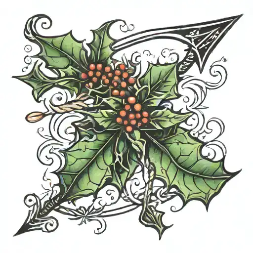 Holly Leaves Twisted Around An Arrow
