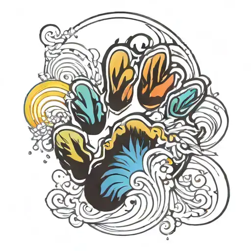 Dog Paw Print With Rainbow