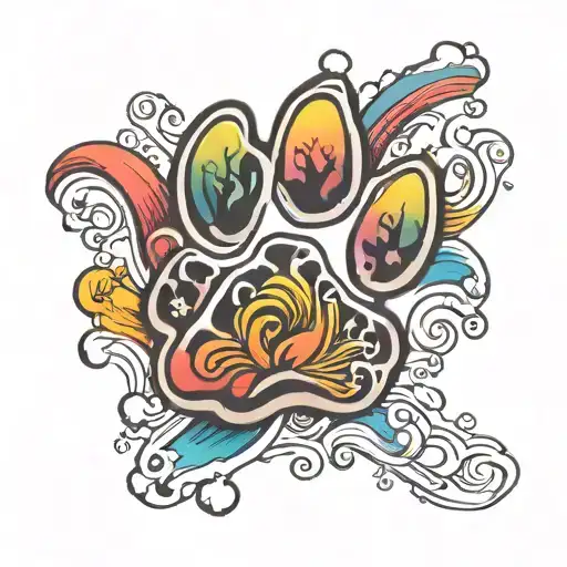 Dog Paw Print With Rainbow