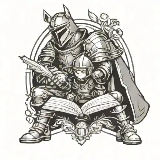 Kid Reading A Book With A Knight In The Cover