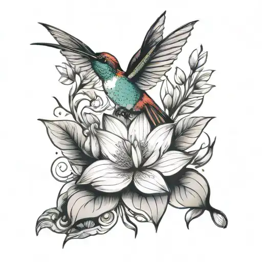 Humming Bird And Lotus Flower