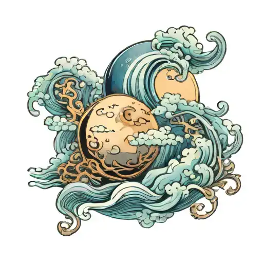 Ocean With Clouds And The Moon Surrounded