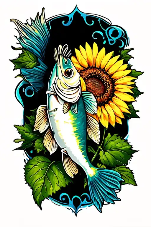 Bass Fish With Sunflower