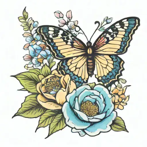 Butterfly With Birth Flower Bouquet