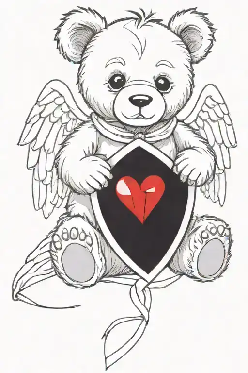Simple Design Of A Teddy Bear With Angel Wings And A Heart Shaped Gem