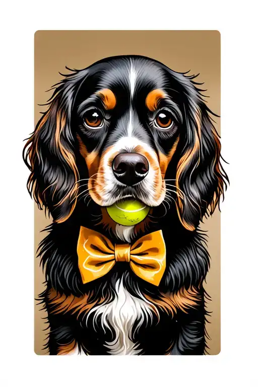 Cocker Spaniel With Tennis Ball Wearing A Bow Tie