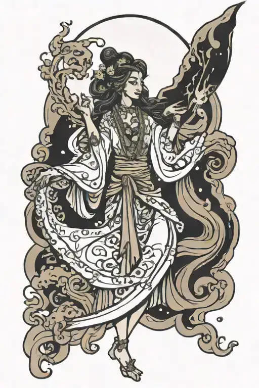 Wisdom Goddess Full Body Standing Flowing Robe Powerful Sexy Full Moon Rising