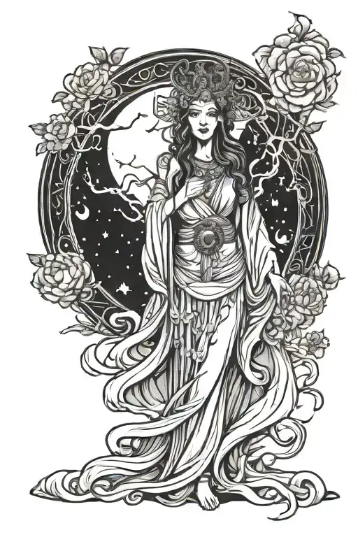Wisdom Goddess Full Body Standing Flowing Robe Powerful Sexy Full Moon Rising