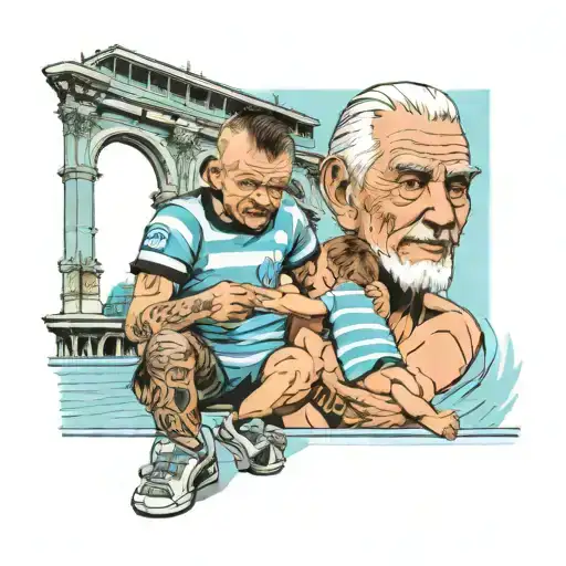 Racing Club Stadium In Avellaneda With A Baby Next To An Old Man Entering