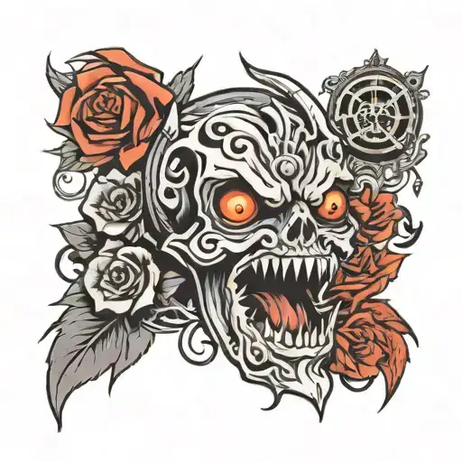 Small Horror Black And Grey Tattoo On Forearm