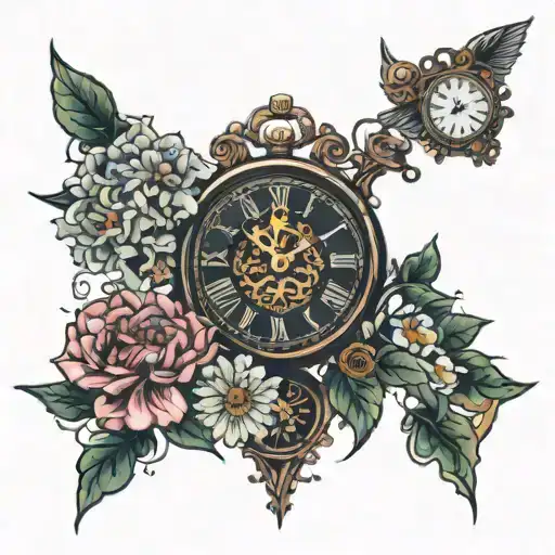 Map With Chrysanthemum And Carnation And A Clock