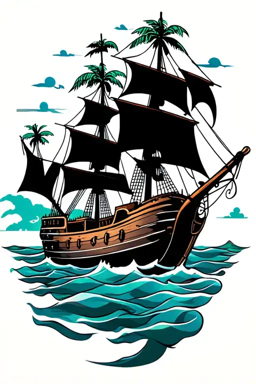 Pirate Ship And Palm Trees
