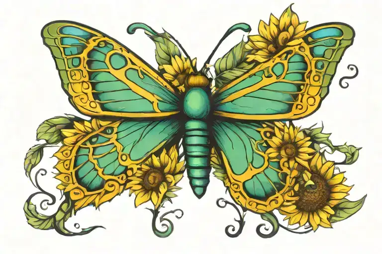 Sunflower A Caterpillar Transforming Into A Butterfly