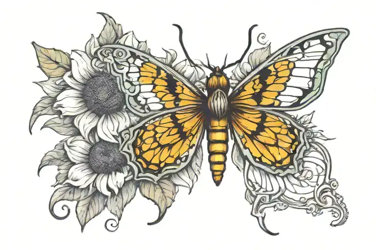 An Oruga Transforming Into The Next Mariposa Of A Sunflower