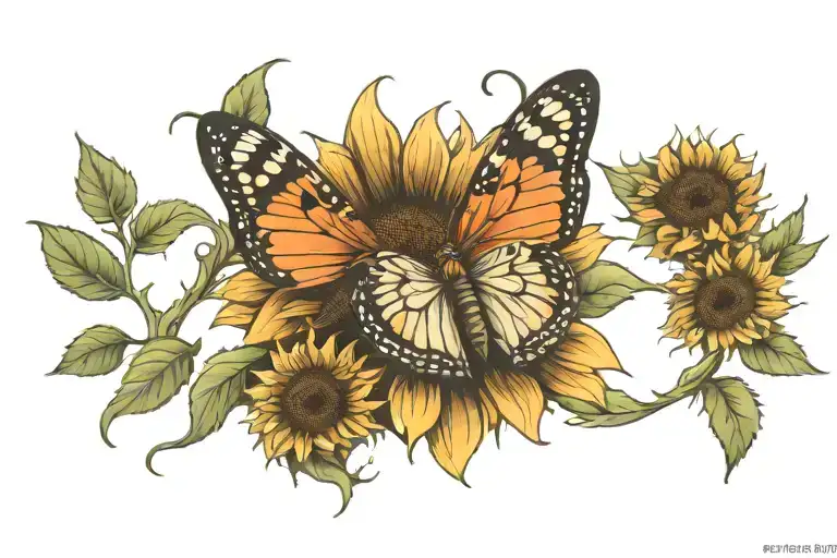 Metamorphosis Of A Butterfly Resting On A Sunflower