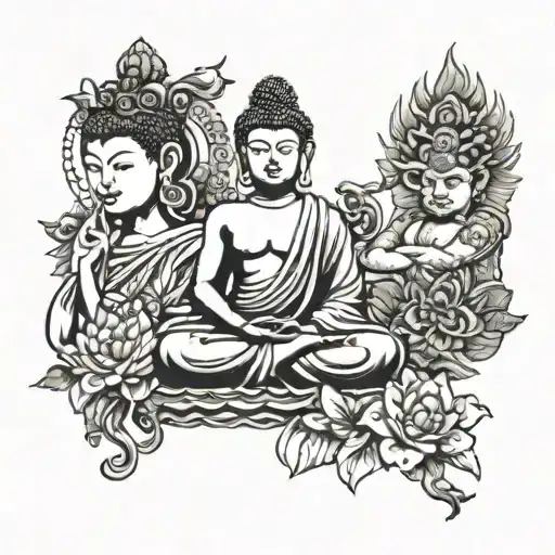 Buddha With Mahakal & Samurai With Lotus