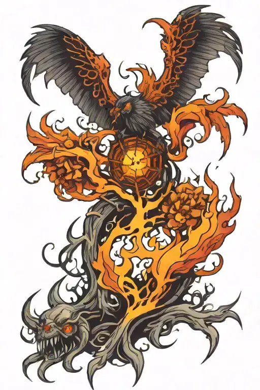 Spider And A Phoenix Rising From The Ashes