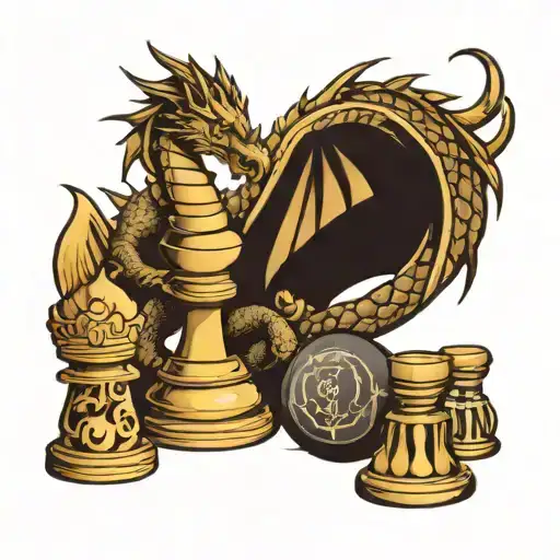 Dragon And Chess Pieces