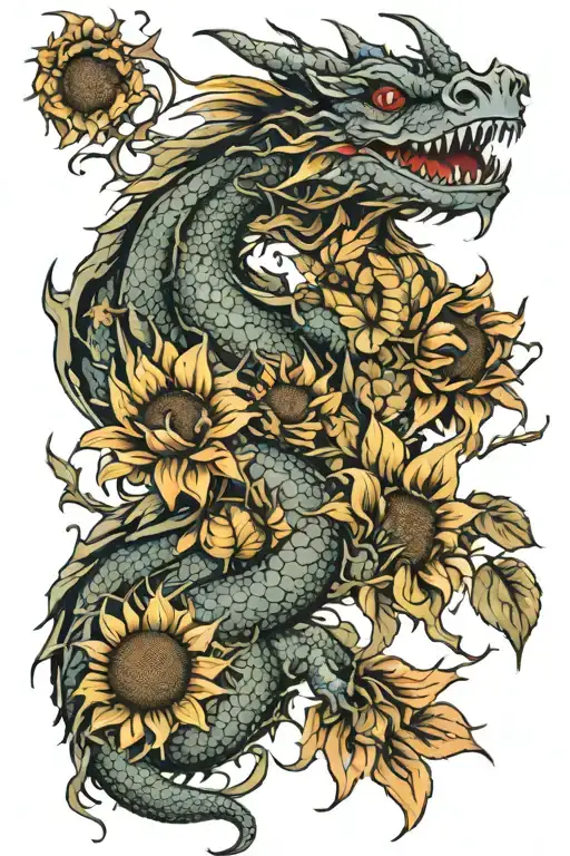 Dragon With Sunflowers Wrapped