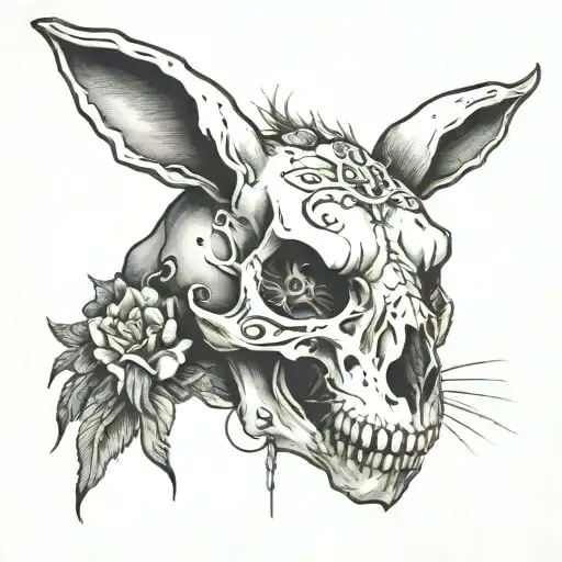 Rabbit Skull From The Front With A Teardrop Rolling Down One Eye