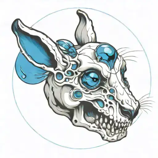 Front Facing Rabbit Skull With A Blue Teardrop Rolling Down One Eye