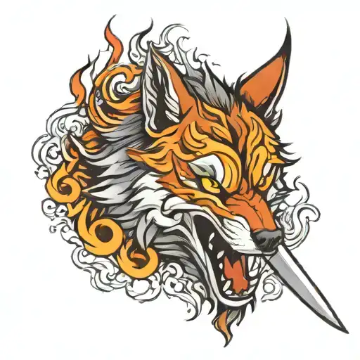 Wolf Head Howling Sword Flames