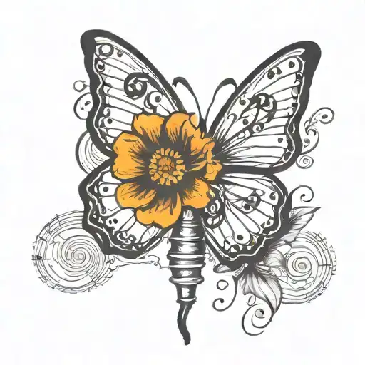 Butterfly And Music Notes And Dragonfly And Feathers And Rays Of Sunshine