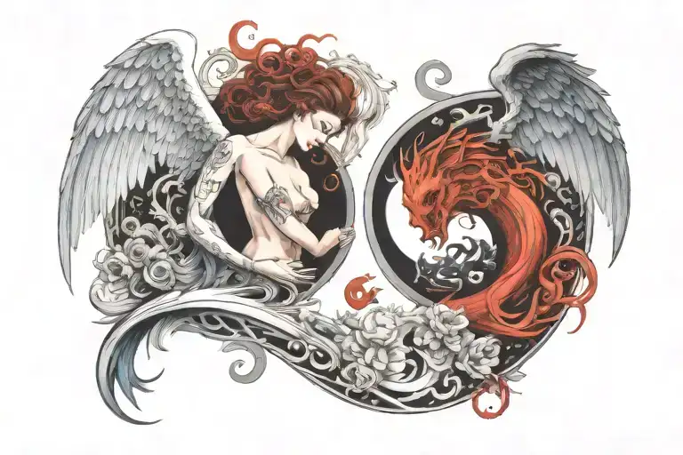 Angel And Demon In Yin Yang Symbol