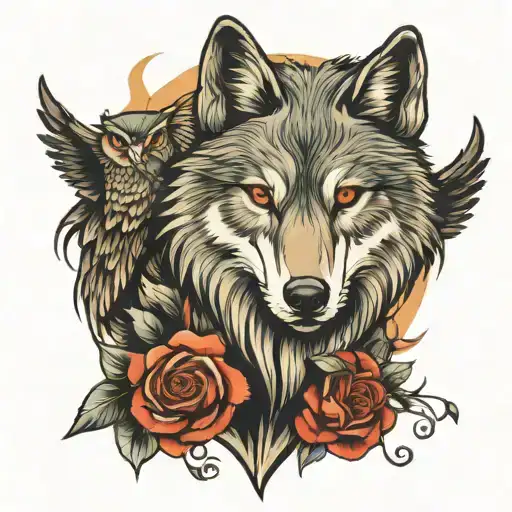 Wolf With Owl Surrounded