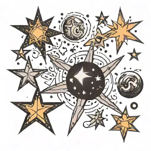5 Smaller Stars In A Galaxy In A Skinny Line Drawing