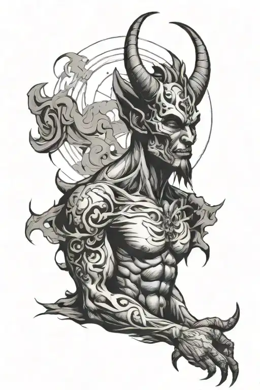 Defeated Devil Man Looking Towards The Heavens In Black And White