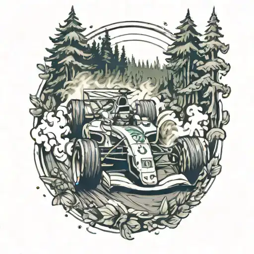 F1 Car With Driver Above Racing Through A Forest