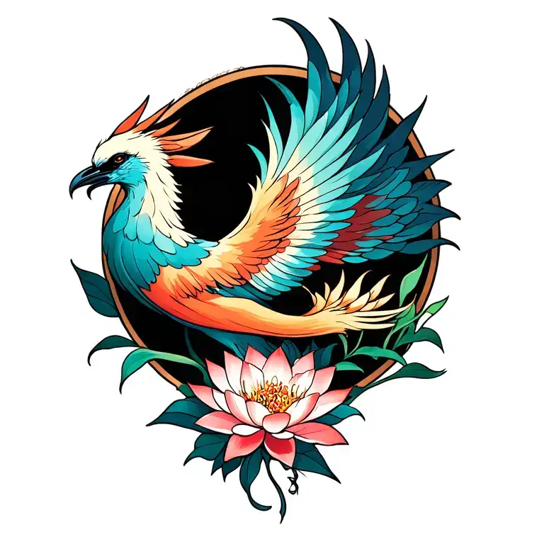 Phoenix And Lotus Flower