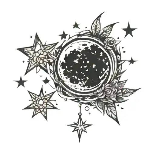 Full Moon And Stars And Small Sun