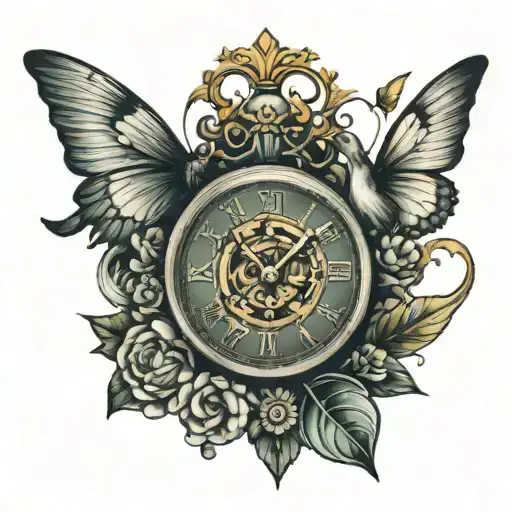 Clock With Butterfly And Dove